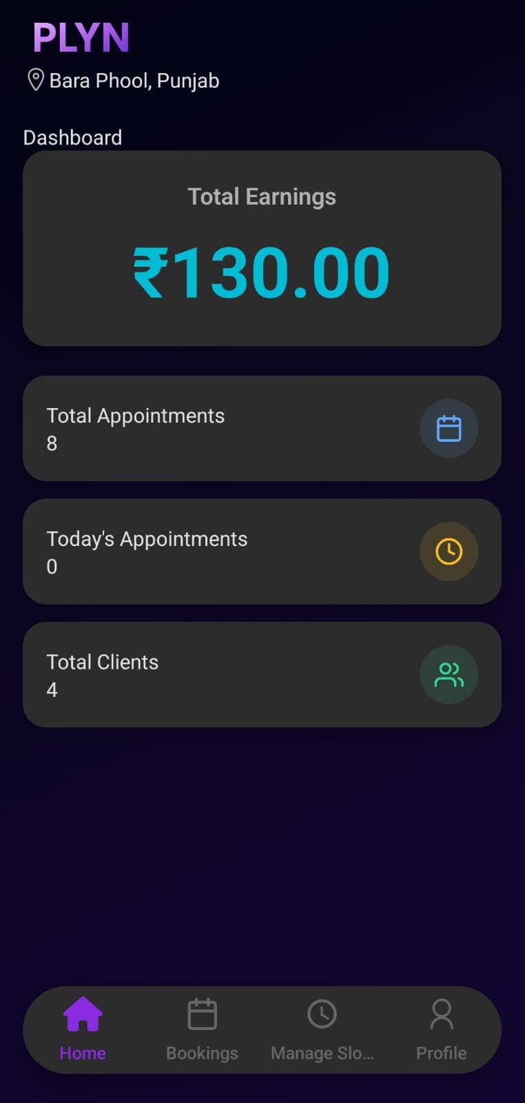 PLYN Owner Dashboard Screen